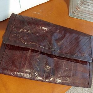 Vintage Brown Eel Skin Slim, Sexy Envelope Clutch
